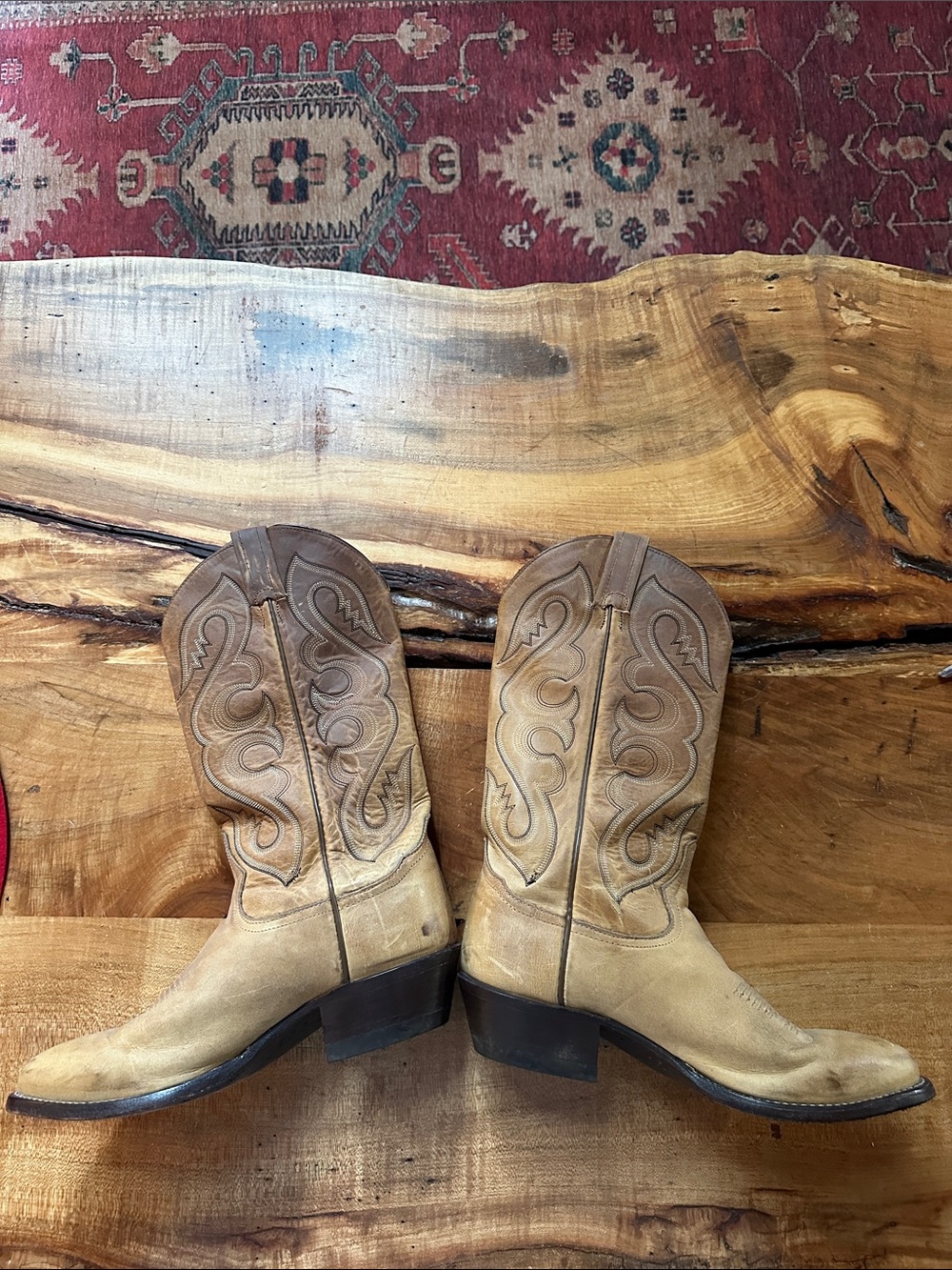 Tony Lama Tan Leather Western Boots with Stitch Detail